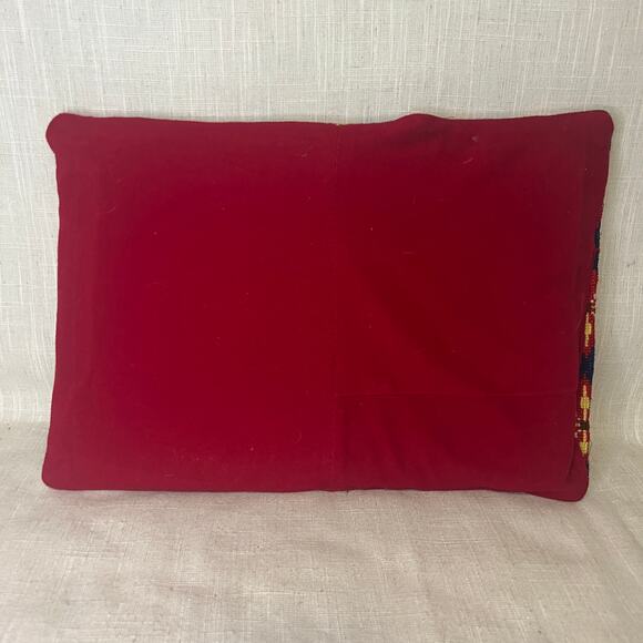 Vintage Navy Blue Red Geometric Petit Point Cushion Pillow Foam Insert Handmade - Picture 2 of 10